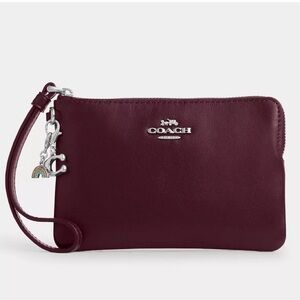 Coach Dark Wine Leather Wristlet - new in box